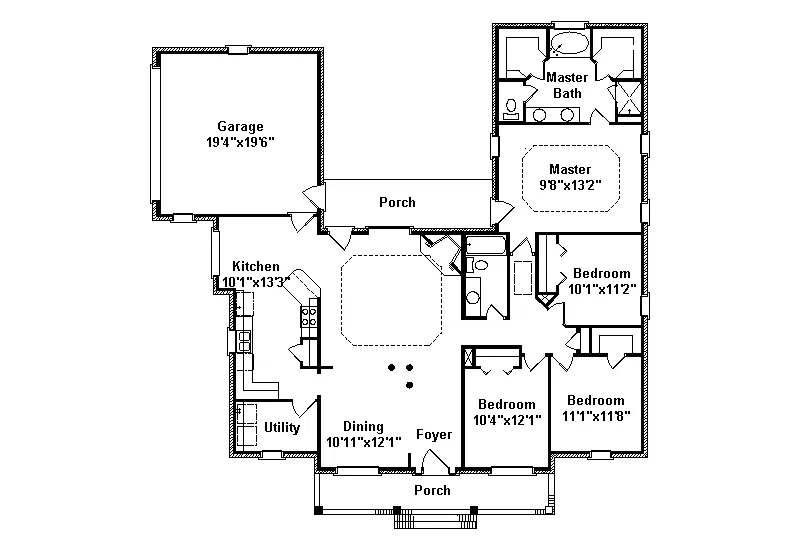 Ranch House Plan First Floor - Potomac Traditional Home 024D-0315 - Shop House Plans and More
