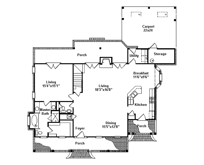 Colonial House Plan First Floor - Samson Hill Southern Home 024D-0331 - Shop House Plans and More