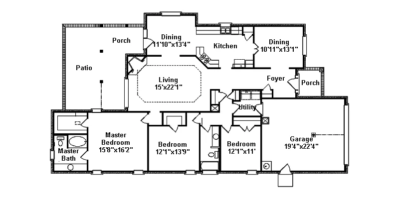 Traditional House Plan First Floor - Butler Springs Ranch Home 024D-0338 - Search House Plans and More