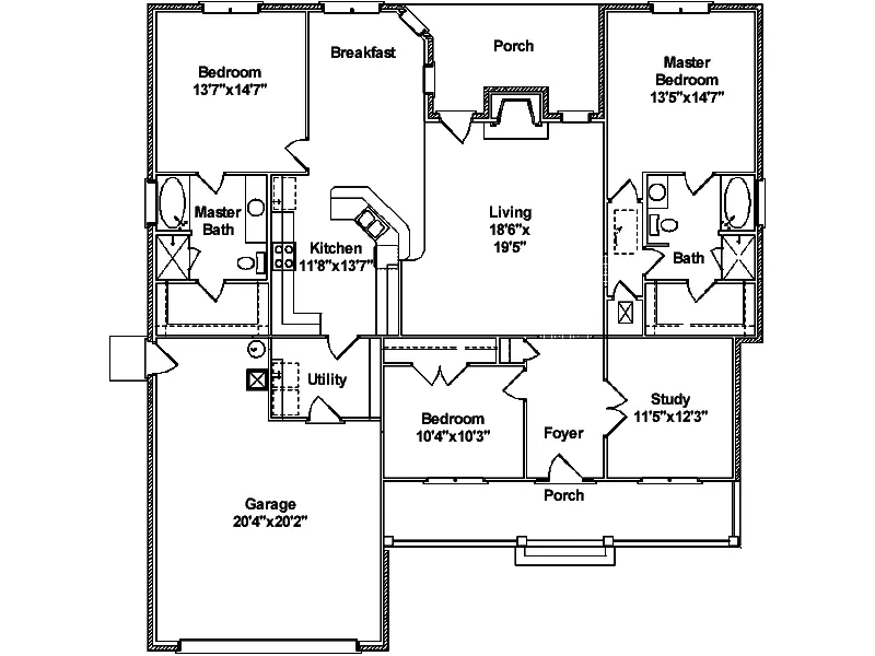 Ranch House Plan First Floor - Ruffner Ranch Home 024D-0360 - Shop House Plans and More
