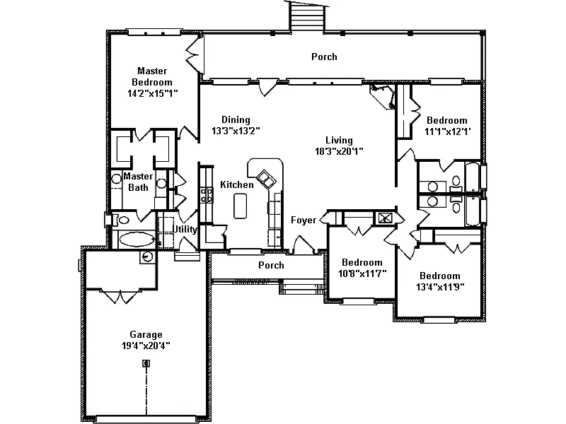 Southern House Plan First Floor - Brantley Ranch Home 024D-0374 - Search House Plans and More