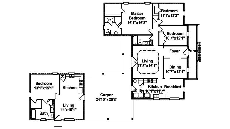 Ranch House Plan First Floor - Francisco Southern Ranch Home 024D-0393 - Search House Plans and More