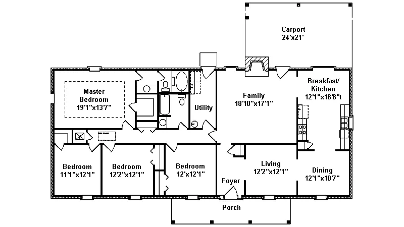 Colonial House Plan First Floor - Tulane Colonial Ranch Home 024D-0434 - Shop House Plans and More