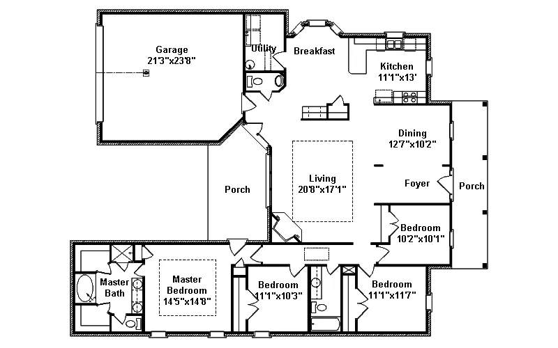 Ranch House Plan First Floor - Piedmont Point Ranch Home 024D-0443 - Shop House Plans and More