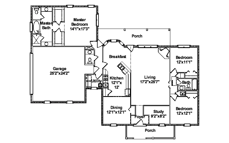 Southern House Plan First Floor - Ashland Terrace Ranch Home 024D-0478 - Search House Plans and More