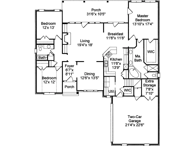 Traditional House Plan First Floor - Stewarts Ferry Ranch Home 024D-0559 - Shop House Plans and More
