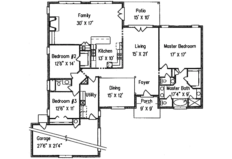 Traditional House Plan First Floor - Cypress Brick Ranch Home 024D-0573 - Search House Plans and More