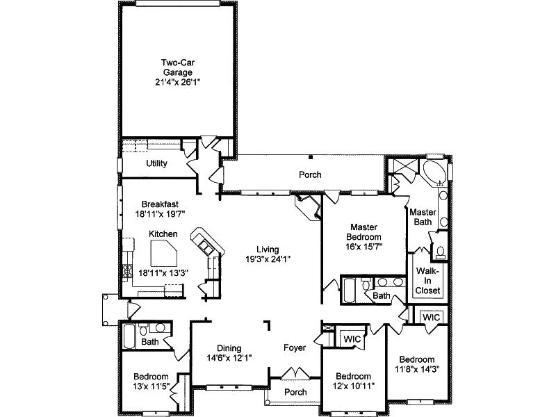 Southern House Plan First Floor - Elbridge Ranch Home 024D-0608 - Search House Plans and More