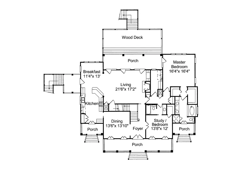 Colonial House Plan First Floor - Ramsey House Lowcountry Home 024D-0637 - Shop House Plans and More