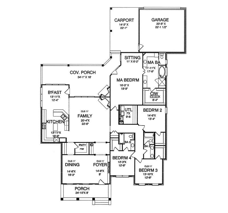 Acadian House Plan First Floor - Cash Canyon Acadian Home 024D-0795 - Search House Plans and More