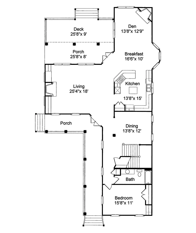 Country House Plan First Floor - Brooklyn Bungalow Coastal Home 024S-0008 - Search House Plans and More
