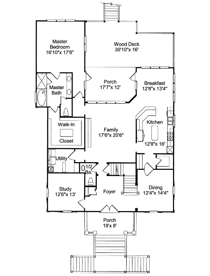 Lowcountry House Plan First Floor - Gulfview Lowcountry Home 024S-0010 - Search House Plans and More