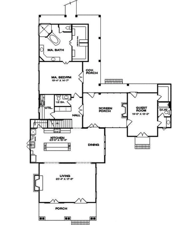 Arts & Crafts House Plan First Floor - Cottonlane Lowcountry Home 024S-0028 - Search House Plans and More