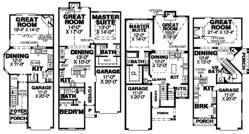 Ranch House Plan First Floor - Asher Park Fourplex 025D-0061 - Search House Plans and More