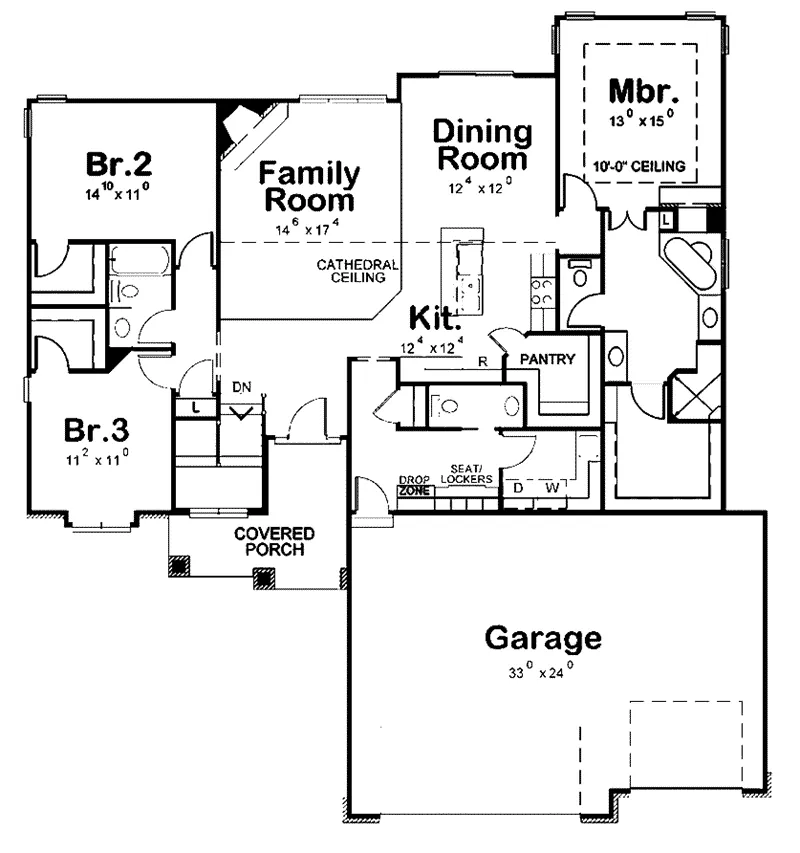 Rustic House Plan First Floor - Ruggeri Rustic Ranch Home 026D-1871 - Shop House Plans and More