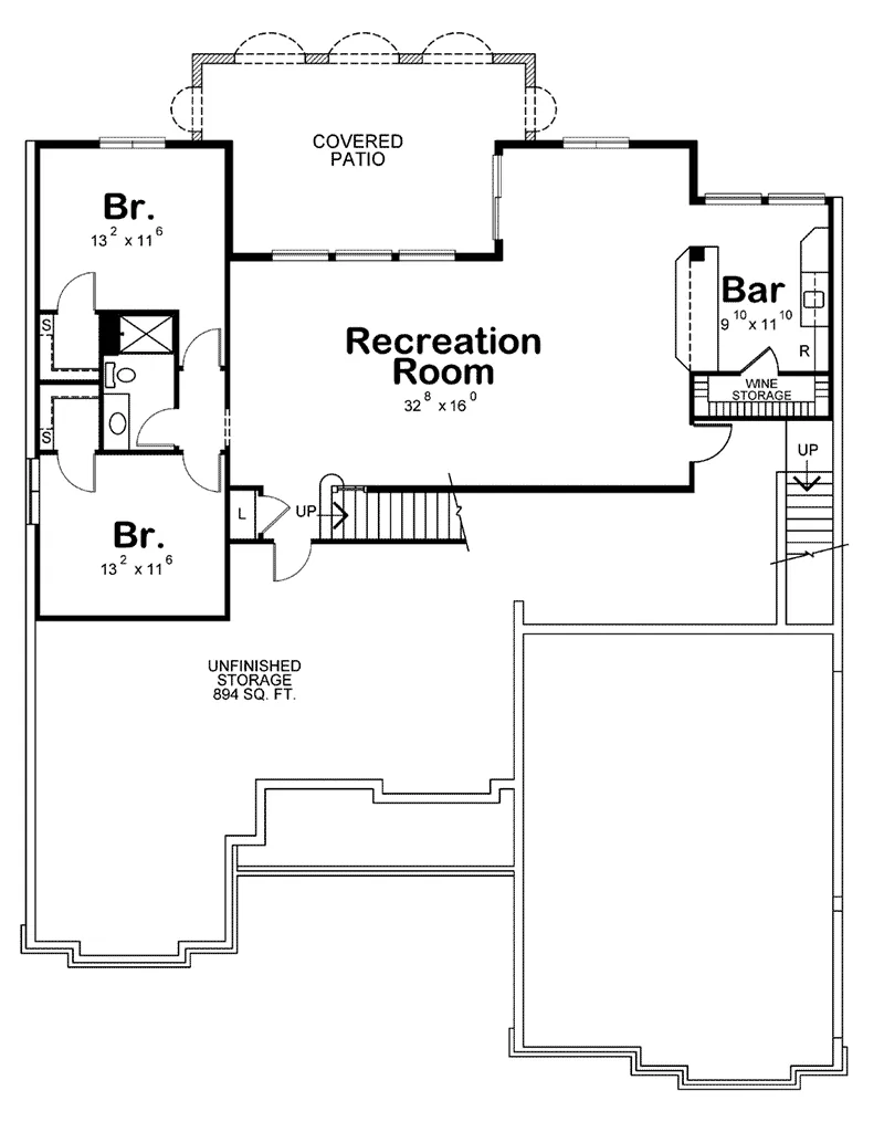 Ranch House Plan Lower Level Floor - Heather Ridge Ranch Home 026D-1888 - Search House Plans and More