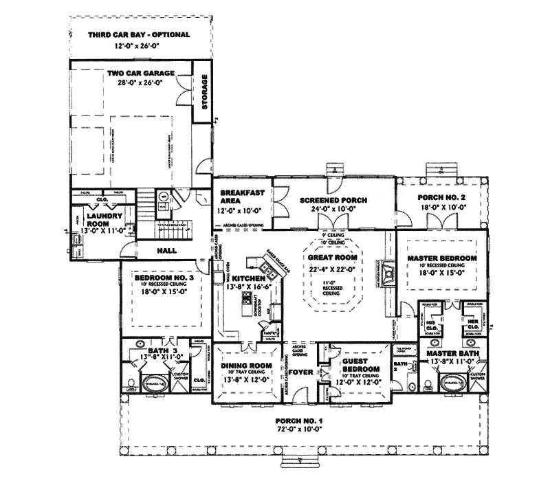 Colonial House Plan First Floor - Prairie Grove Plantation Home 028D-0021 - Shop House Plans and More