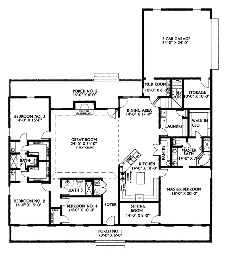 Southern House Plan First Floor - Kinsey Country Home 028D-0022 - Search House Plans and More