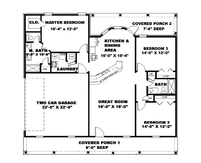 Ranch House Plan First Floor - Huntley Haven Country Home 028D-0036 - Search House Plans and More