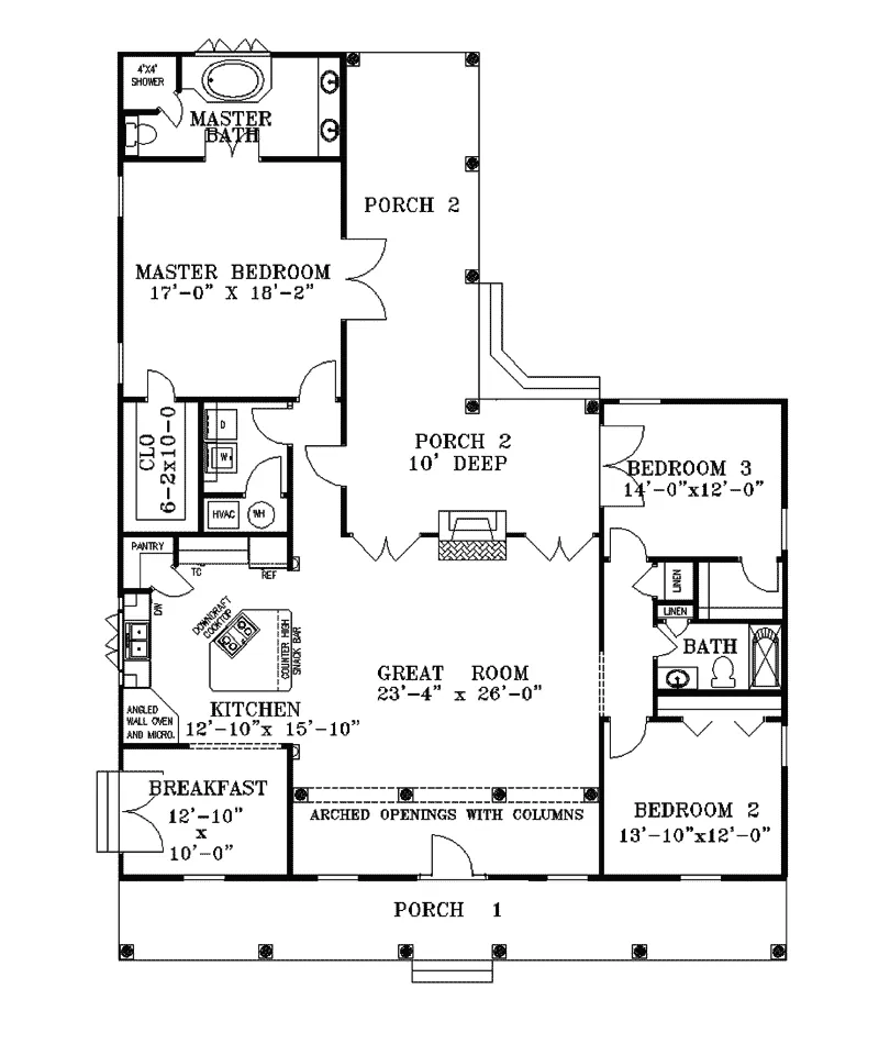 Colonial House Plan First Floor - Bushnell Hill Country Home 028D-0044 - Search House Plans and More