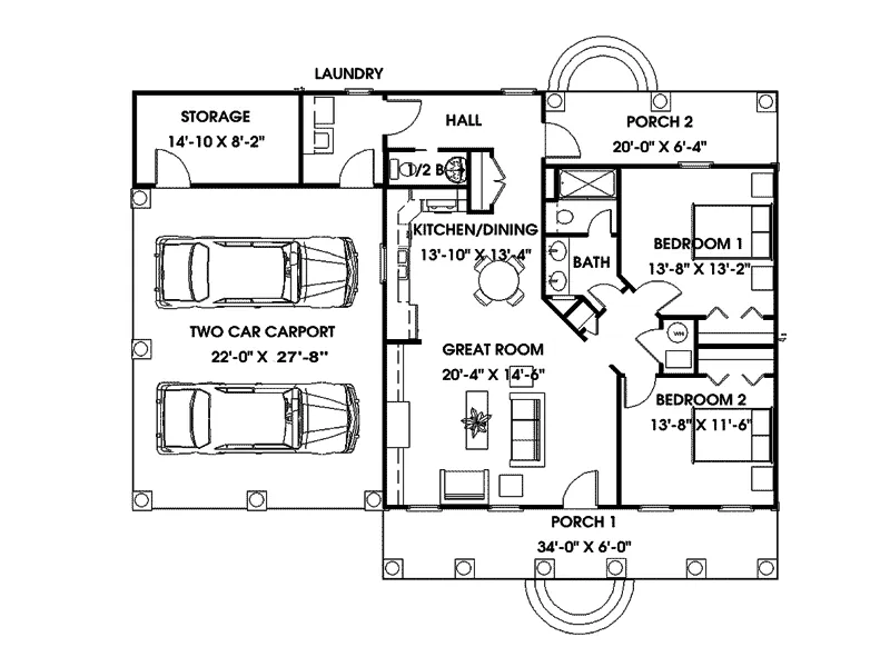 Ranch House Plan First Floor - Alcott Southern Home 028D-0051 - Search House Plans and More