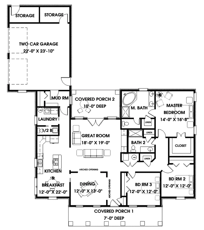 Ranch House Plan First Floor - Alderwood Southern Home 028D-0052 - Search House Plans and More