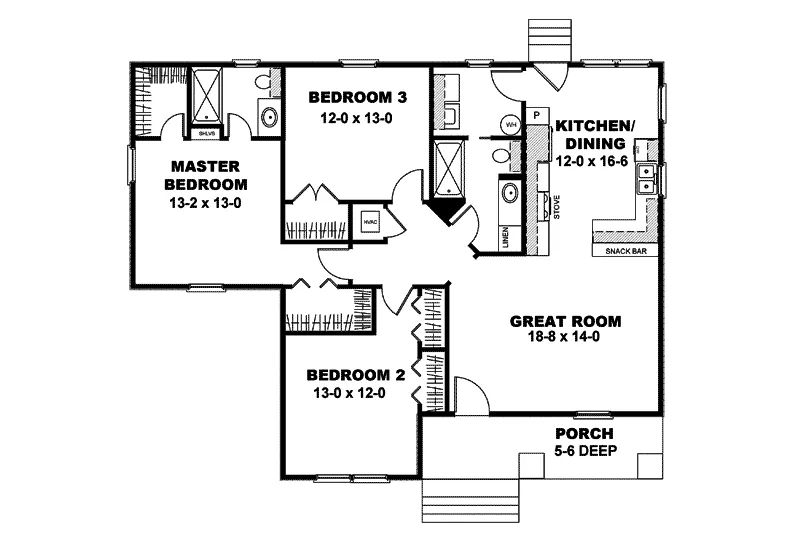 Ranch House Plan First Floor - Ludlam Arts And Crafts  Home 028D-0077 - Shop House Plans and More