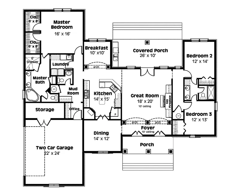 Craftsman House Plan First Floor - Bordentown Ranch Home 028D-0080 - Search House Plans and More