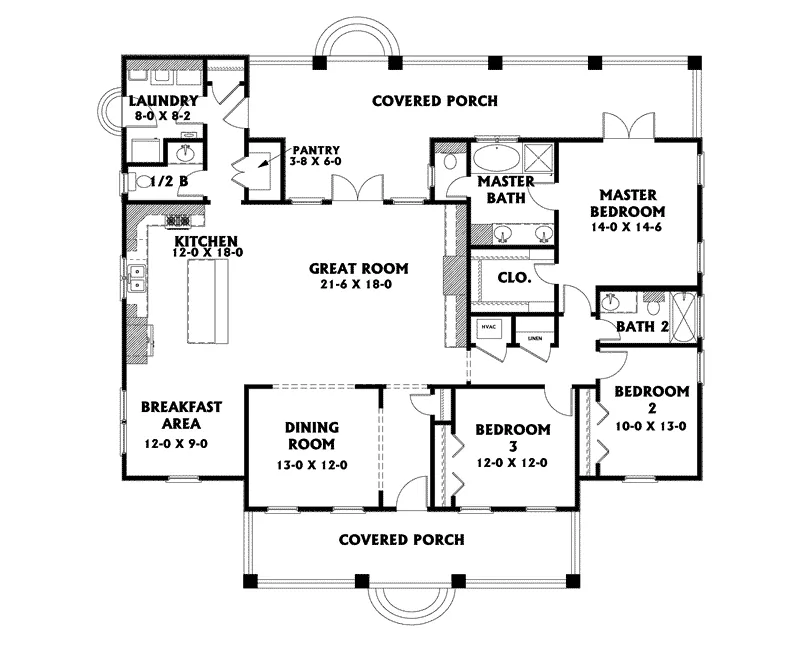 Traditional House Plan First Floor - Harding Lake Country Home 028D-0088 - Search House Plans and More