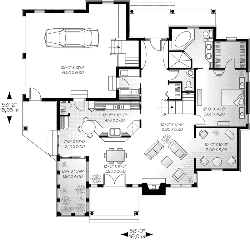 European House Plan First Floor - Keldon Waterfront Vacation Home 032D-0019 - Search House Plans and More