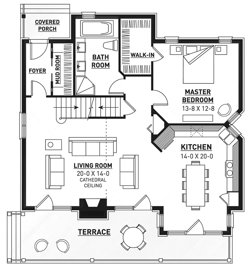 Vacation House Plan First Floor - Duffy Pass Cottage Cabin Home 032D-0368 - Search House Plans and More