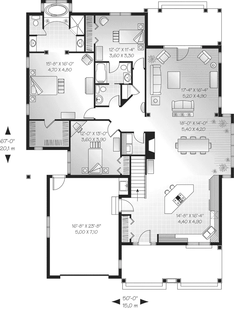 Arts & Crafts House Plan First Floor - Carney Country Ranch Home 032D-0397 - Search House Plans and More