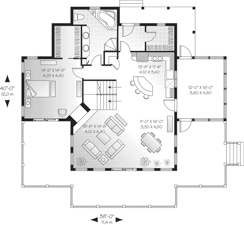 Vacation House Plan First Floor - Quaker Lake Vacation Home 032D-0513 - Shop House Plans and More
