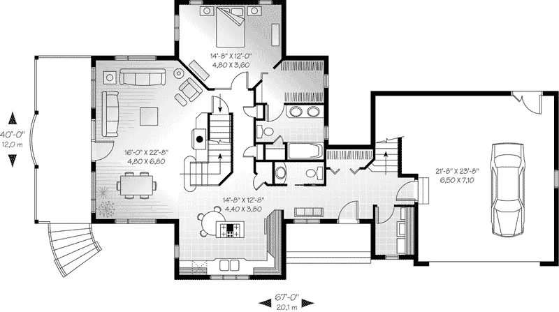 Lake House Plan First Floor - Archibald Creek Cottage Home 032D-0527 - Search House Plans and More