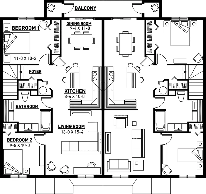 Multi-Family House Plan Second Floor - Lehigh Multi-Family Fourplex 032D-0591 - Shop House Plans and More
