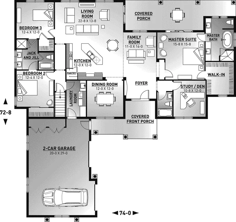 Traditional House Plan First Floor - Vivian Bay Mediterranean Home 032D-0744 - Shop House Plans and More