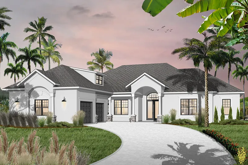 Traditional House Plan Front of Home - Vivian Bay Mediterranean Home 032D-0744 - Shop House Plans and More