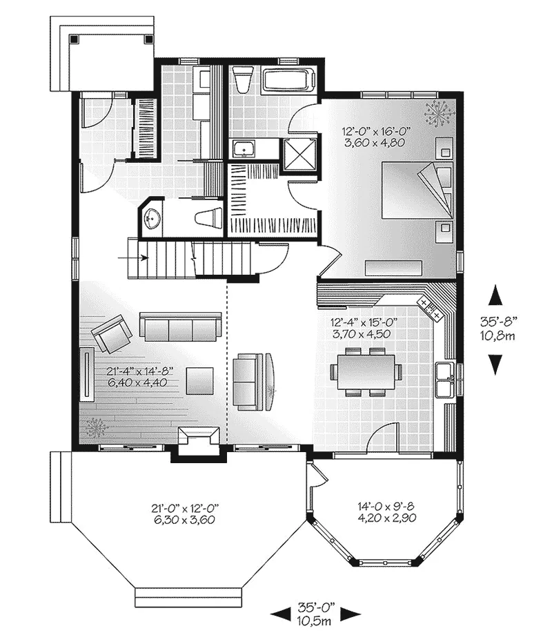 A-Frame House Plan First Floor - Barthel Country Cabin Home 032D-0818 - Search House Plans and More
