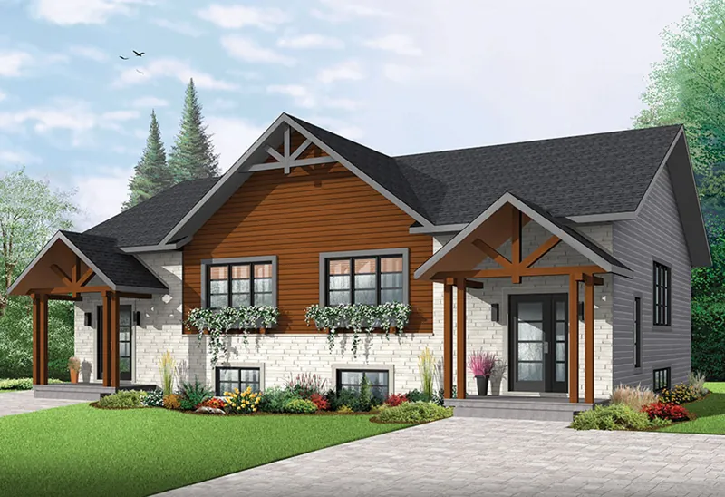 Rustic House Plan Front of Home - Audrey Creek Craftsman Duplex 032D-0819 - Search House Plans and More