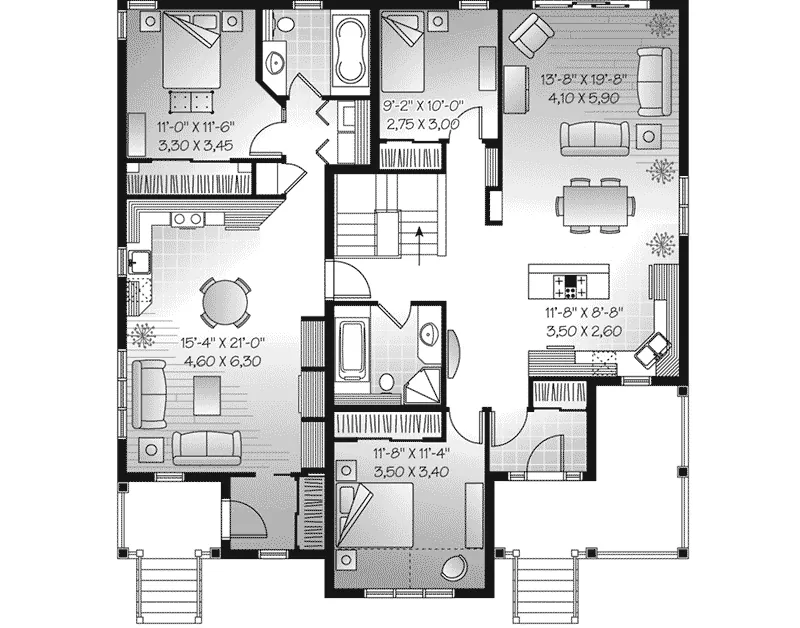 Ranch House Plan First Floor - Malvern Bay Duplex Home 032D-0898 - Shop House Plans and More