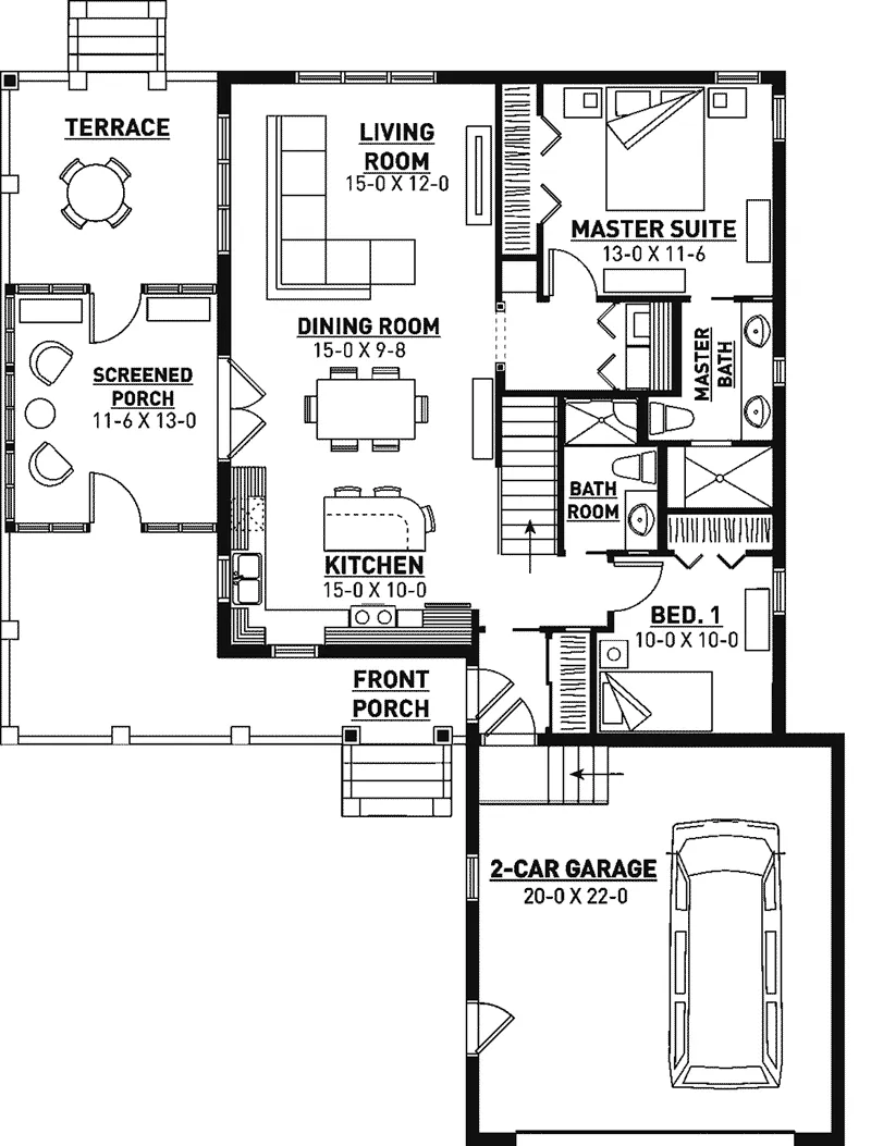 Ranch House Plan First Floor - John Creek Waterfront Home 032D-0936 - Search House Plans and More