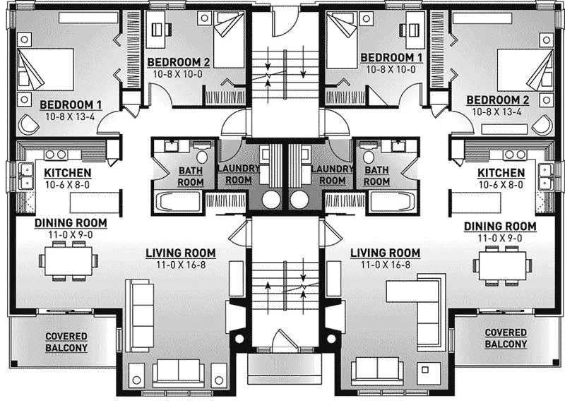 Victorian House Plan First Floor - Santa Domingo Eight-Plex Home 032S-0001 - Shop House Plans and More