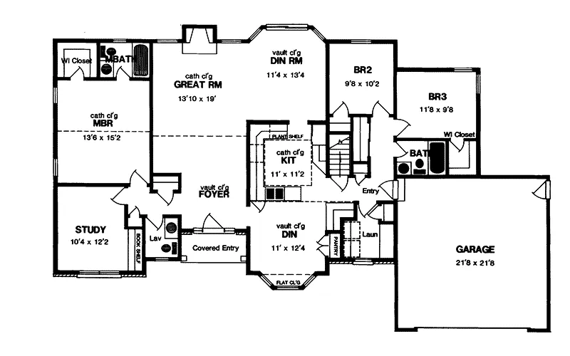 Ranch House Plan First Floor - Cedar Crest Traditional Home 034D-0006 - Search House Plans and More