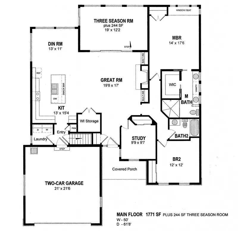 Ranch House Plan First Floor - Clements Lake Ranch Home 034D-0108 - Search House Plans and More