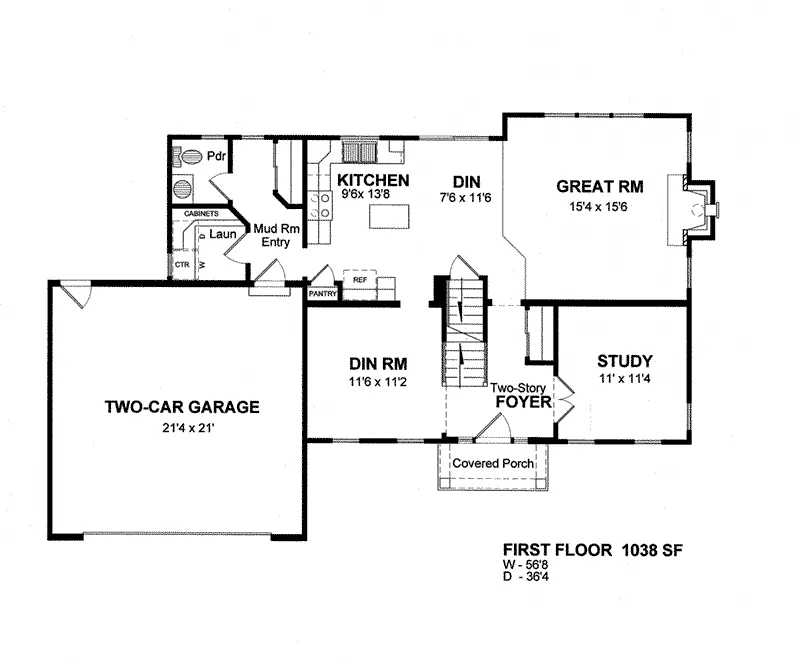 Colonial House Plan First Floor - Bartley Bend Traditional Home 034D-0111 - Search House Plans and More