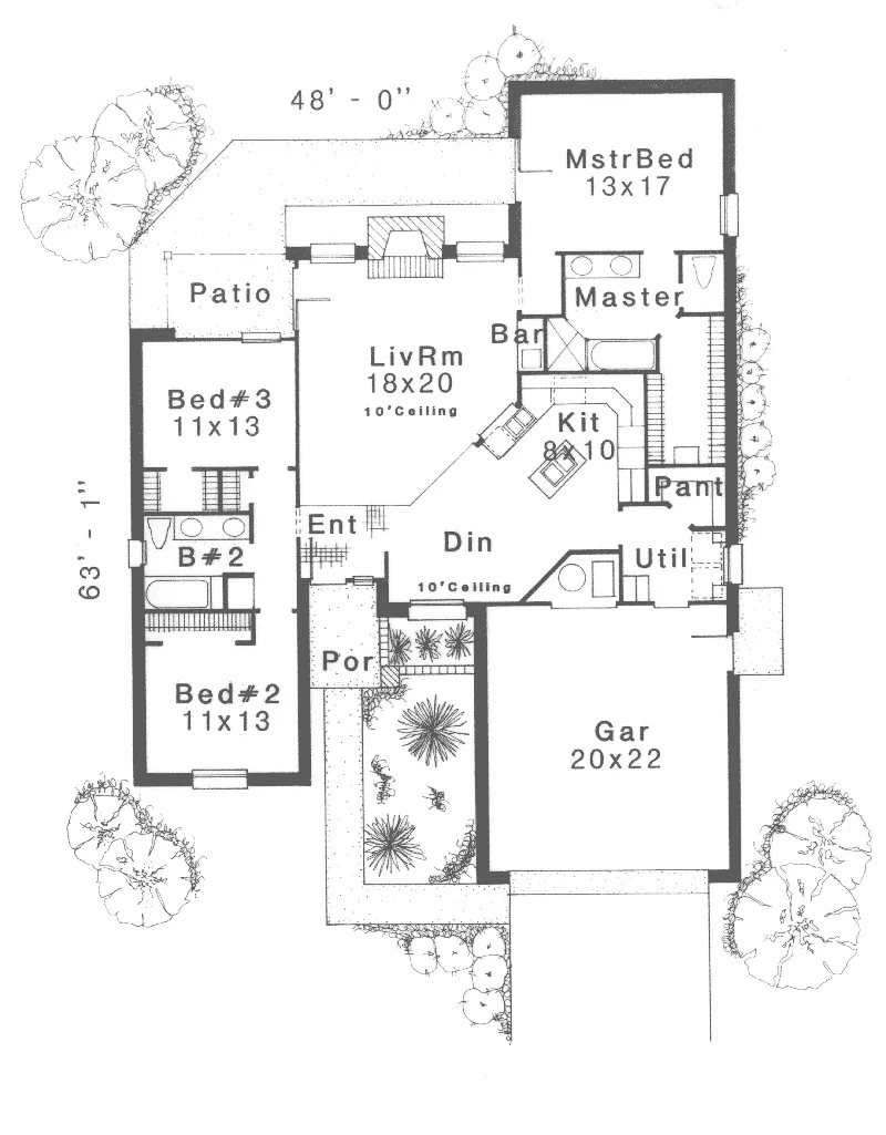 Southern House Plan First Floor - Margo Park Ranch Home 036D-0164 - Shop House Plans and More