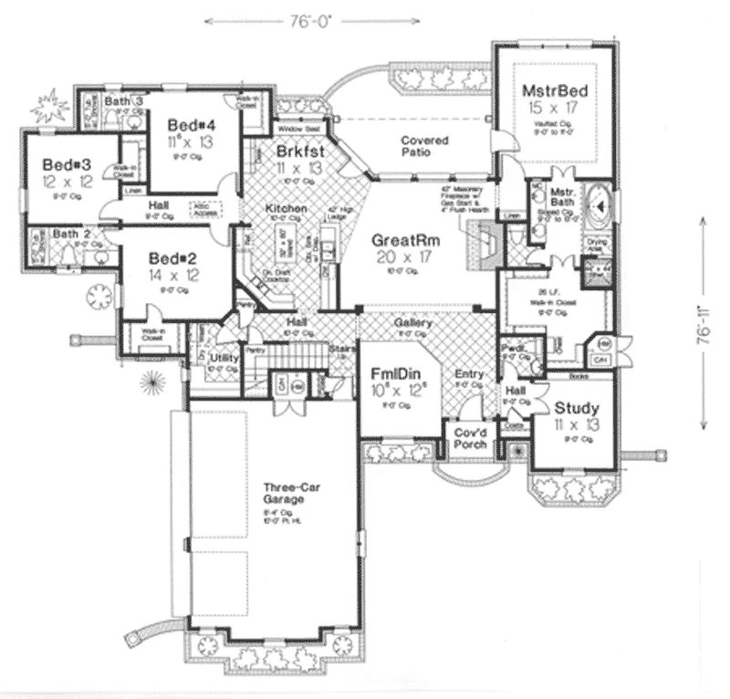 Southern House Plan First Floor - Olson Place European Ranch Home 036D-0200 - Shop House Plans and More