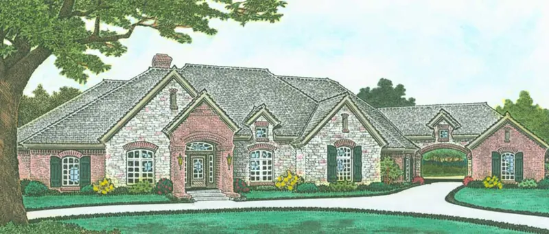 Traditional House Plan Front of Home - Kenley Luxury Ranch Home 036D-0202 - Search House Plans and More