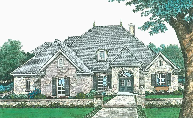 Country French House Plan Front of Home - 036D-0213 - Shop House Plans and More