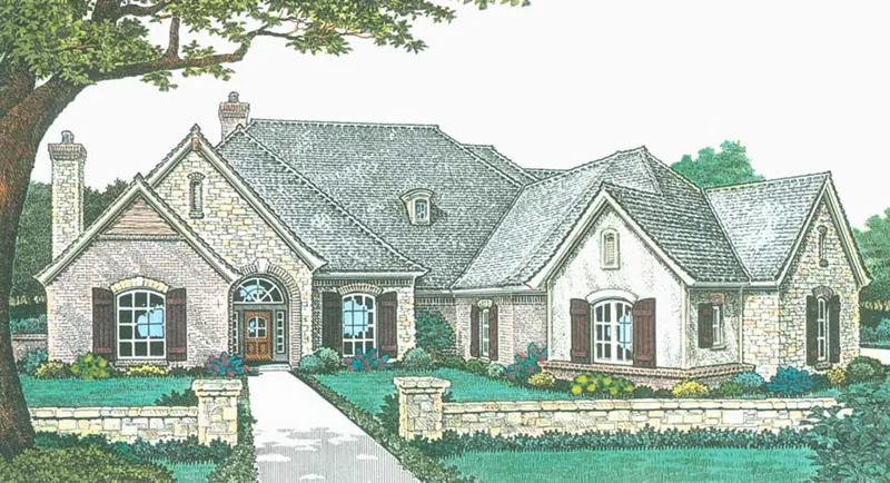 Country French House Plan Front of Home - 036D-0214 - Shop House Plans and More